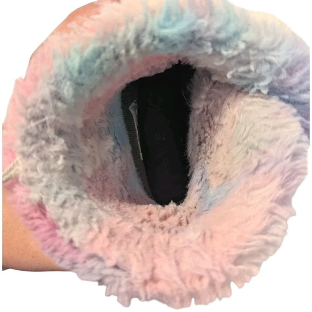 The Children's Place Girl's 13 Winter Fuzzy Boots‎ Faux Suede Rainbow Fur Gray
